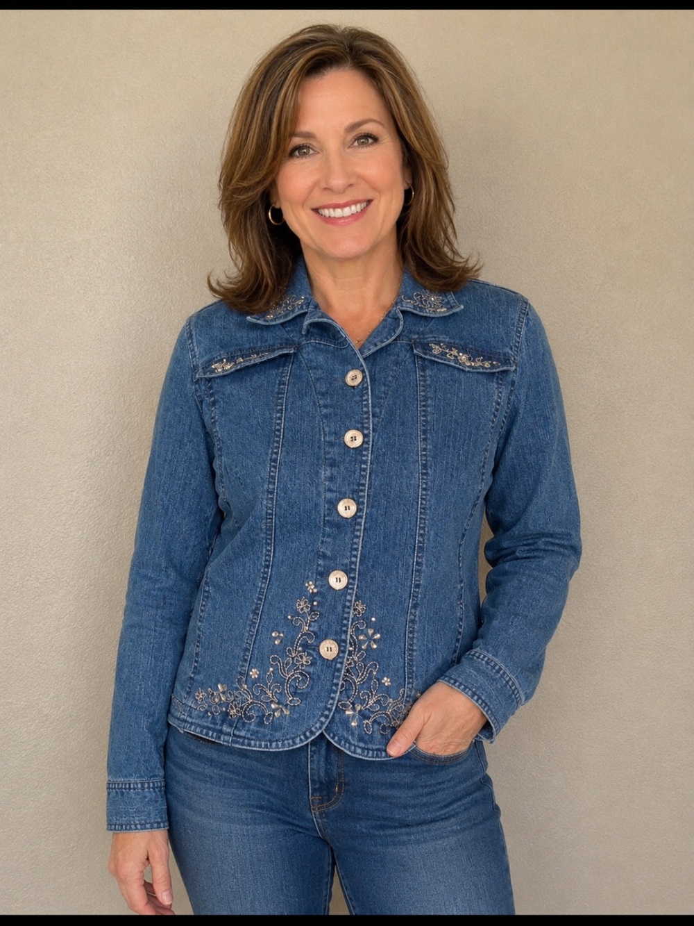 Alfred Dunner Jean Jacket Embellished Embroidered Rhinestones sz 6P